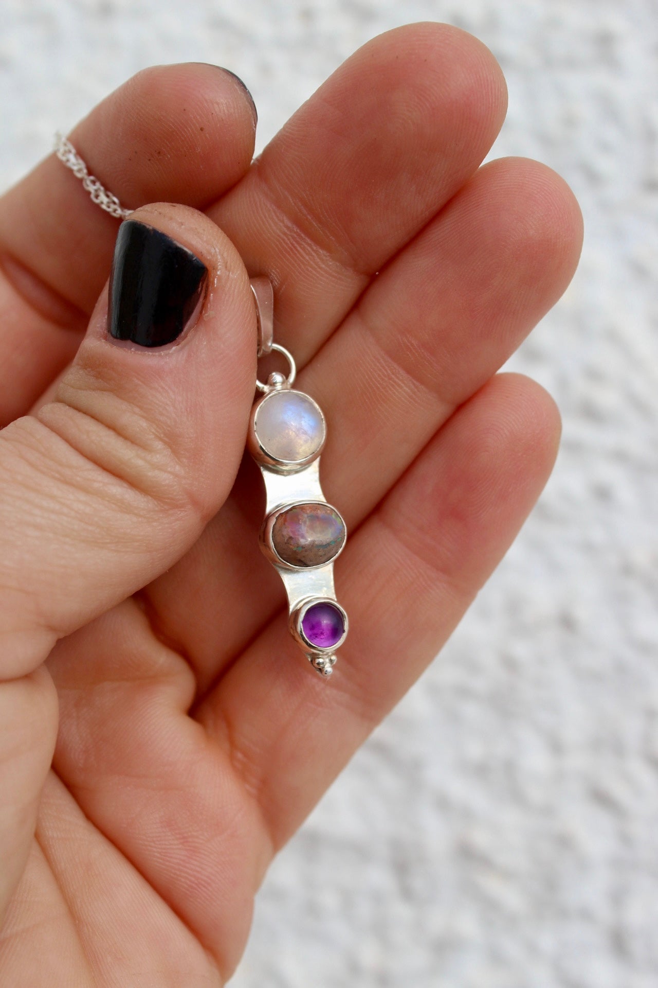 Collar Formentera - Piedra luna ópalo de fuego amatista