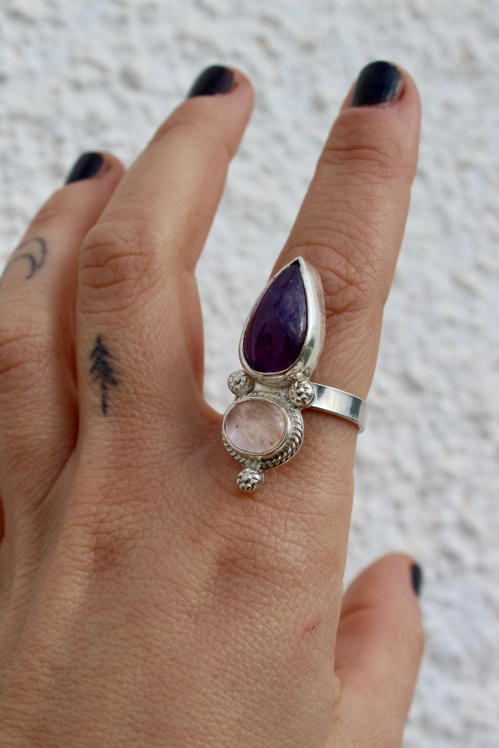Anillo Zahara - Amatista cuarzo rosa - Regulable
