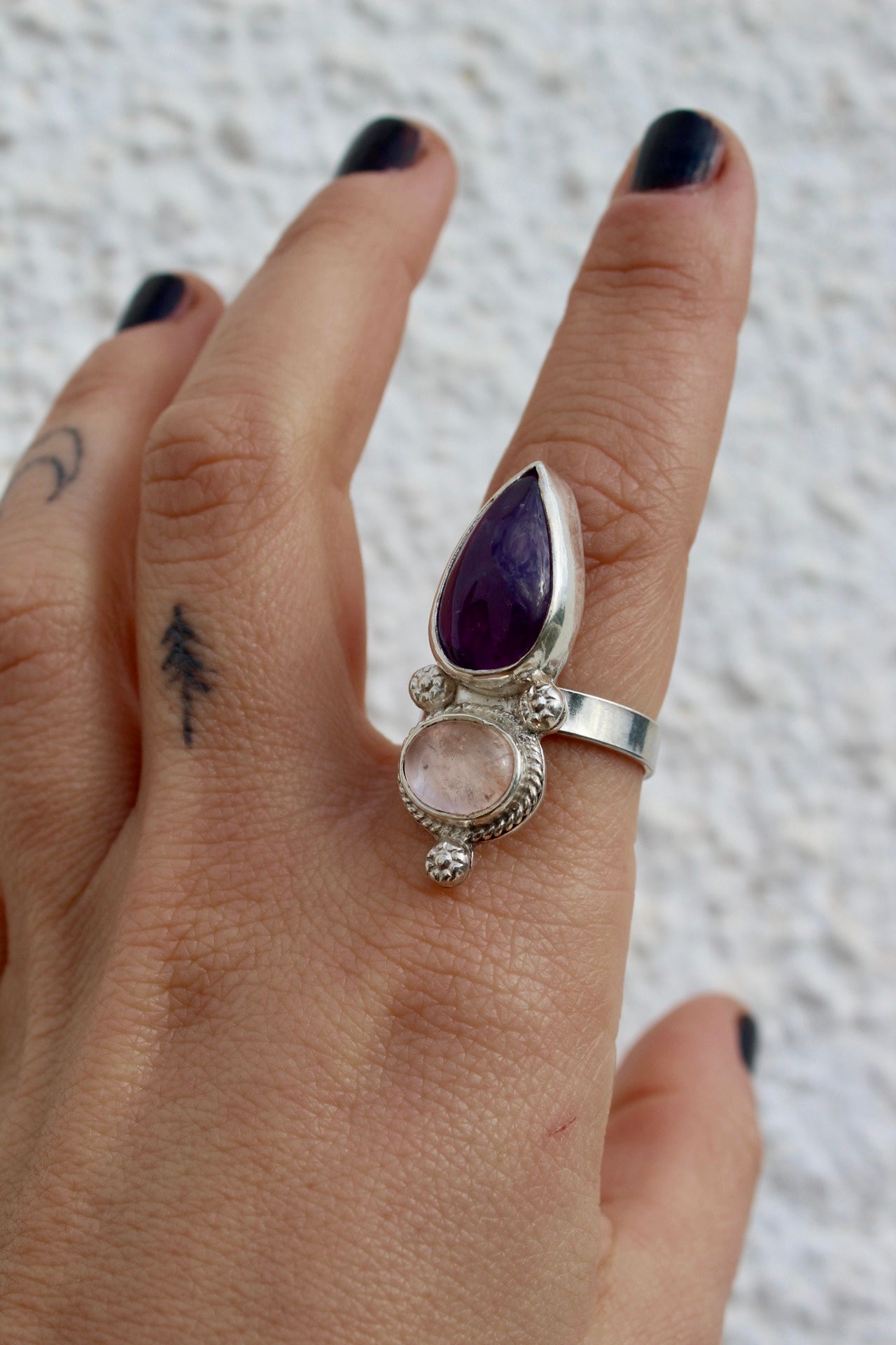 Anillo Zahara - Amatista cuarzo rosa - Regulable