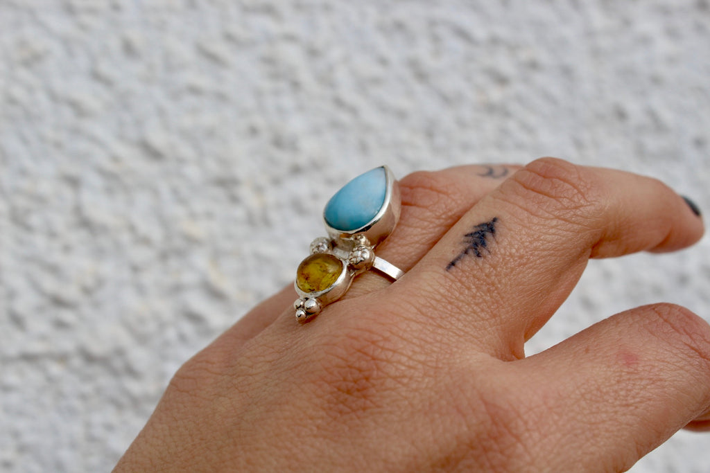 Anillo ZAHARA - Larimar Ámbar - T13
