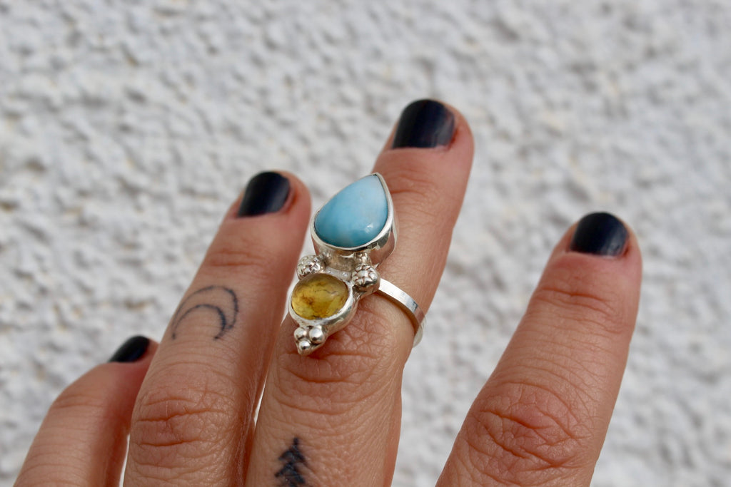 Anillo ZAHARA - Larimar Ámbar - T13