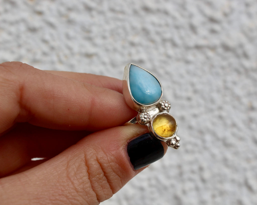 Anillo ZAHARA - Larimar Ámbar - T13