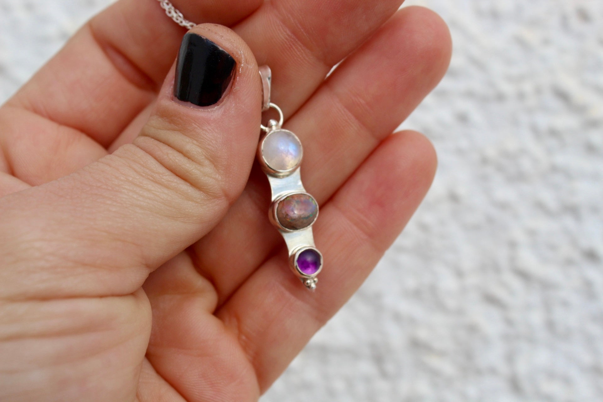 Collar Formentera - Piedra luna ópalo de fuego amatista