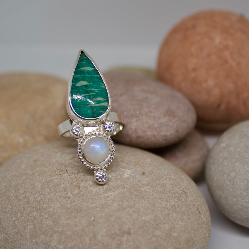 Anillo ZAHARA - Piedra Lunar Amazonita