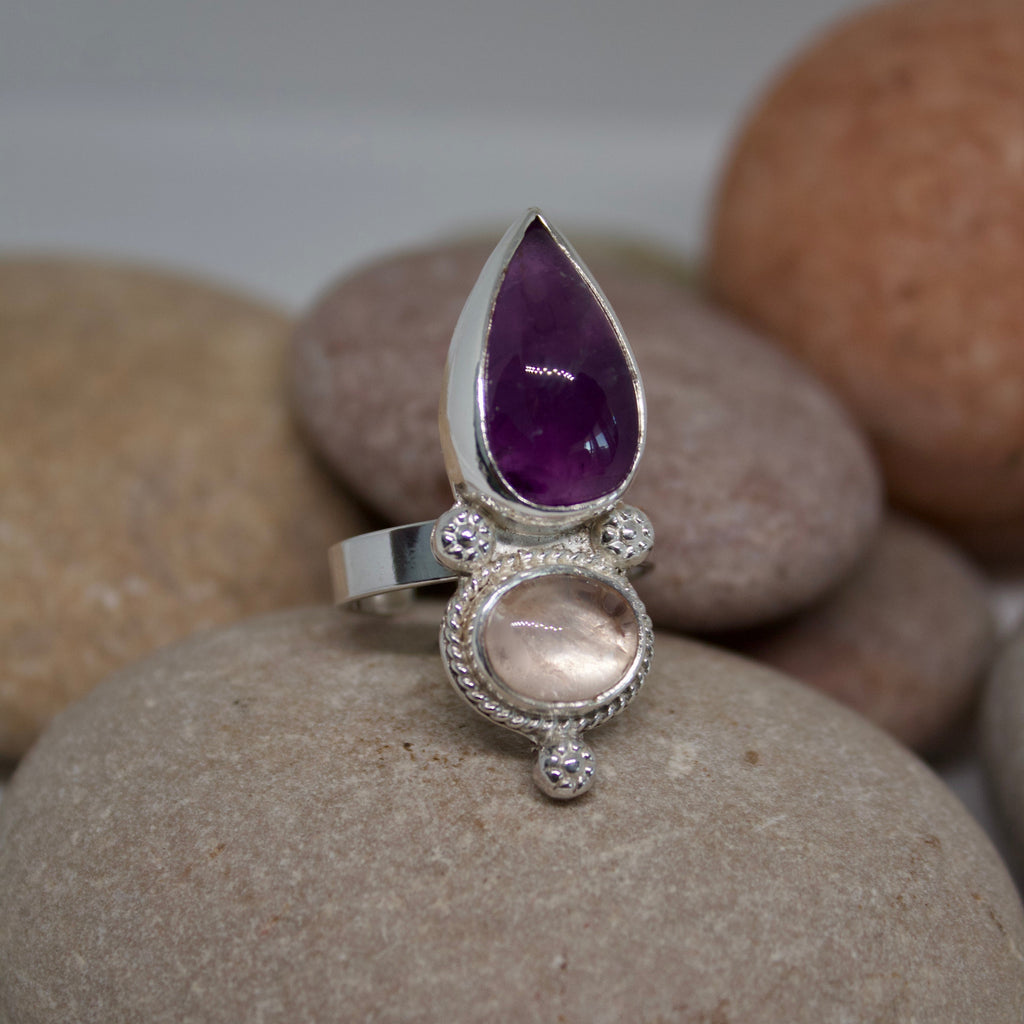 Anillo zahara - AMATISTA cuarzo rosa