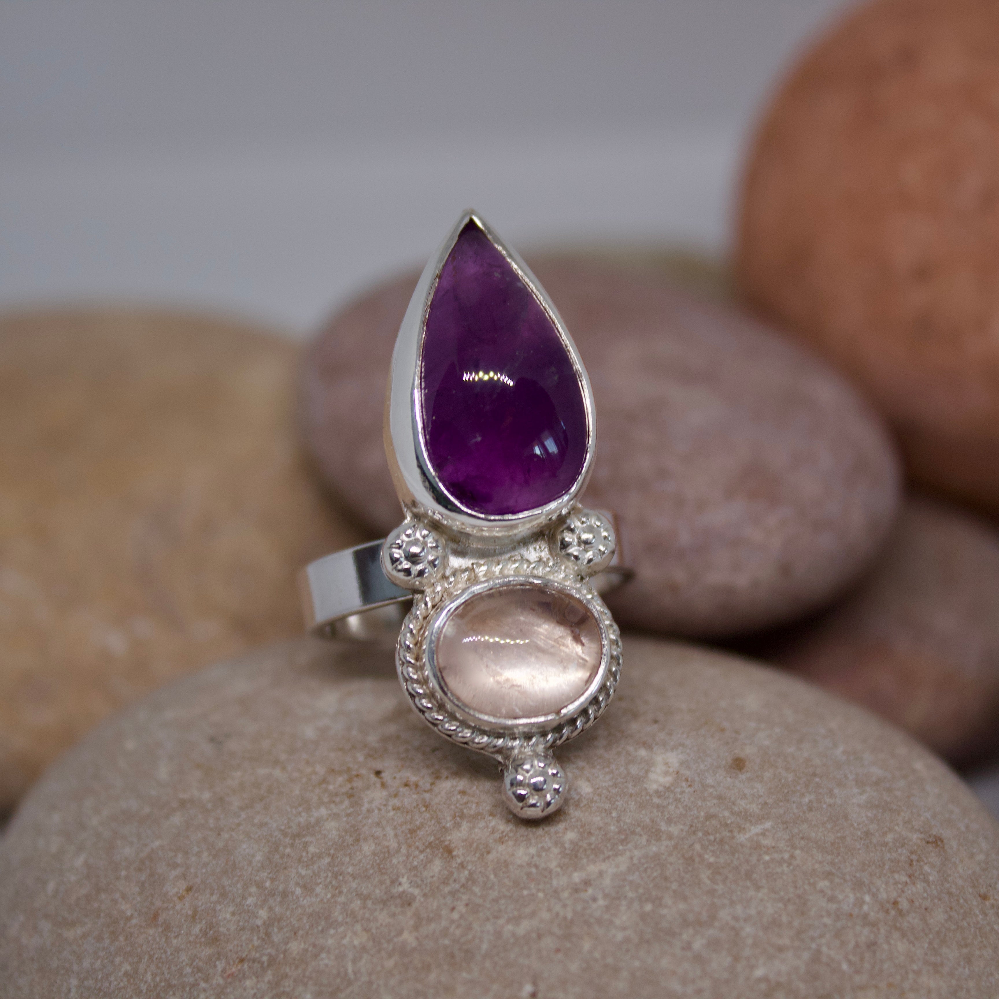 Anillo zahara - AMATISTA cuarzo rosa