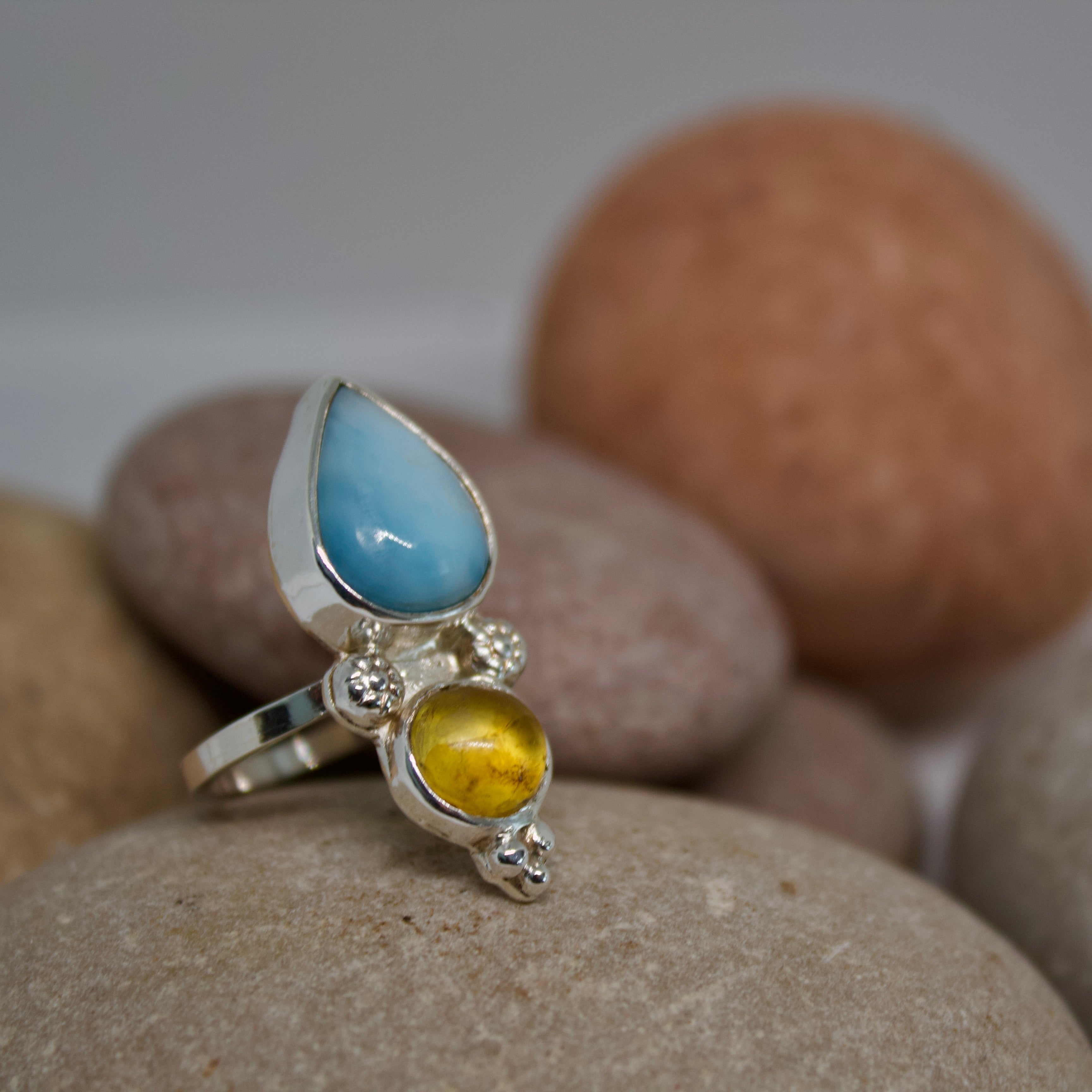 Anillo ZAHARA - larimar ámbar