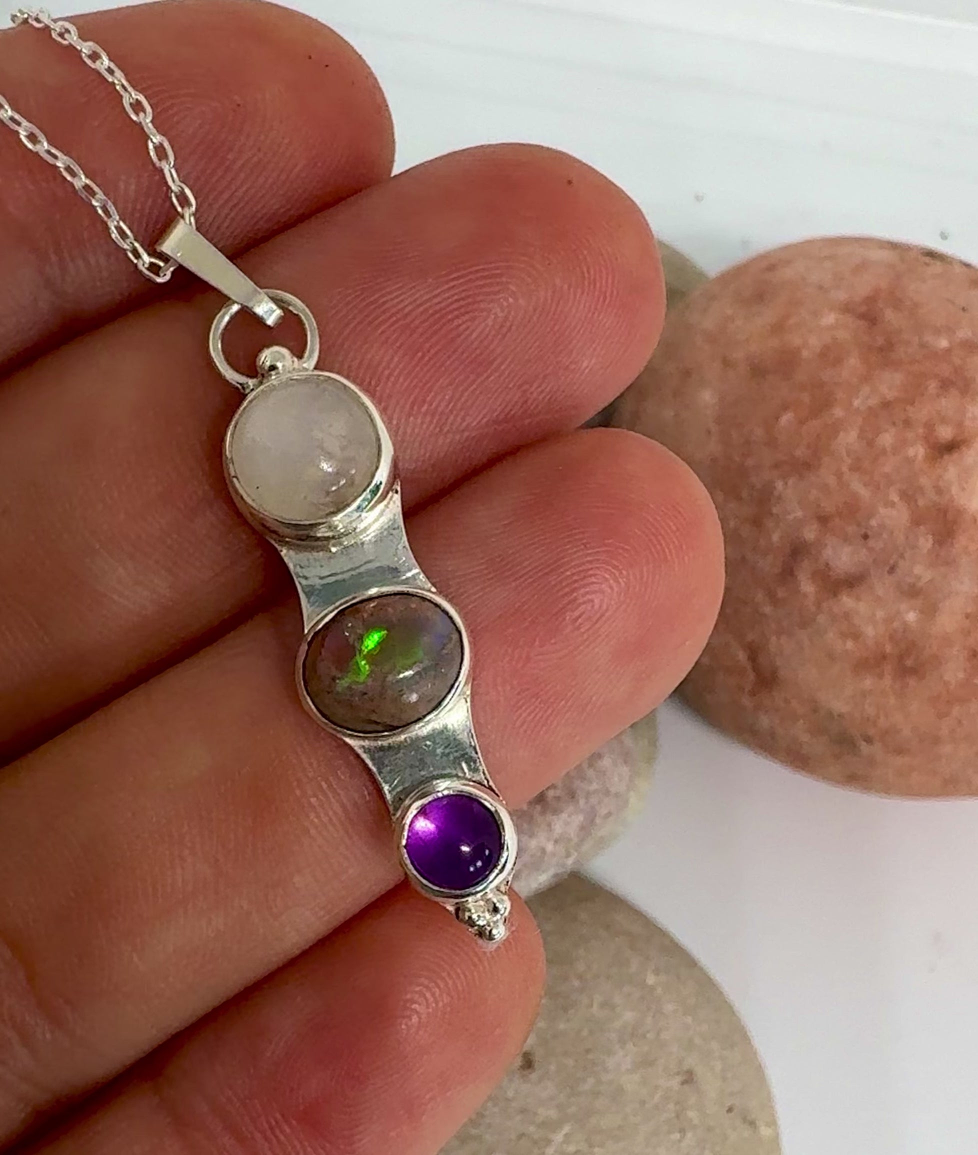 Collar Formentera - Piedra luna ópalo de fuego amatista