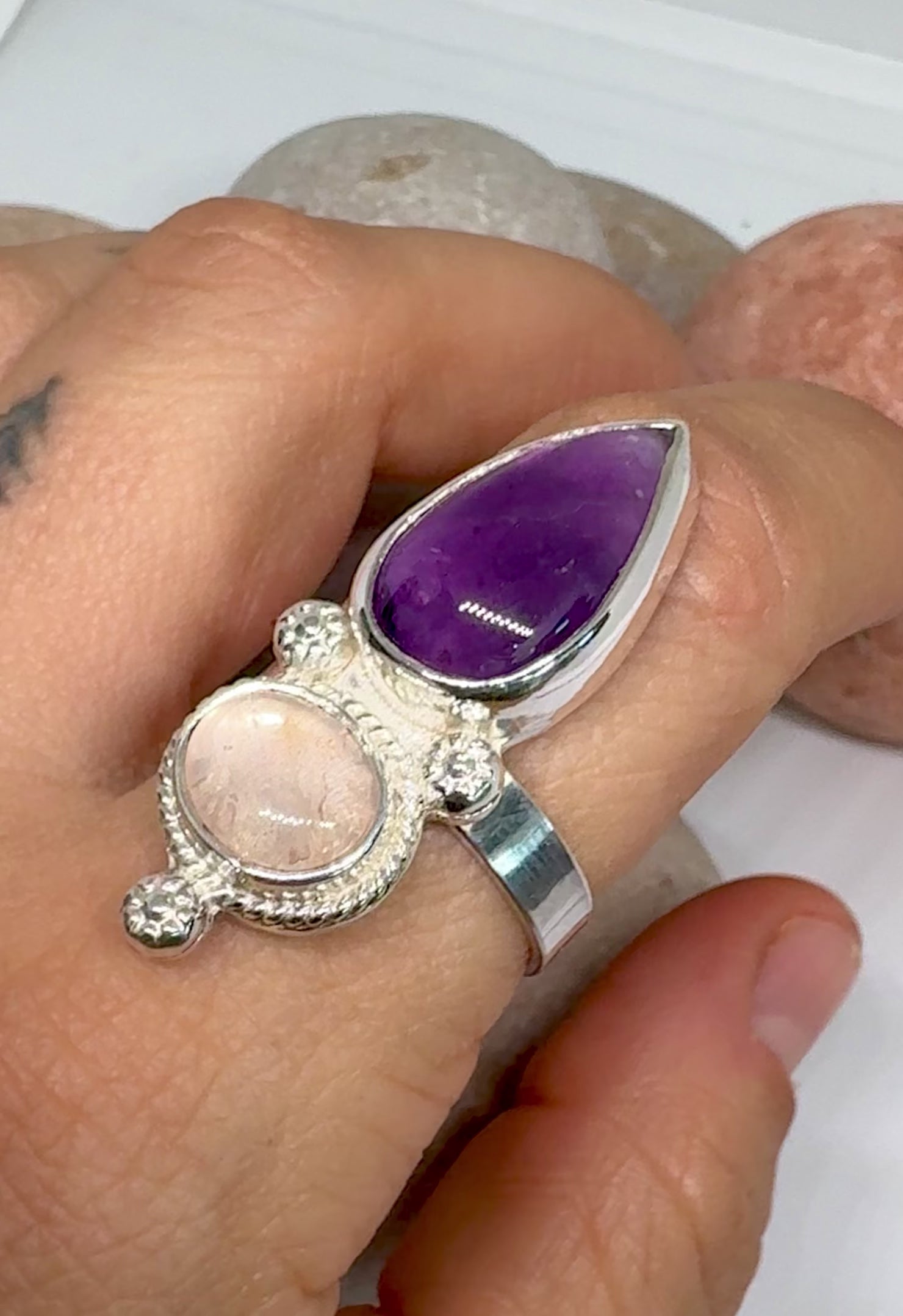 Anillo zahara - AMATISTA cuarzo rosa