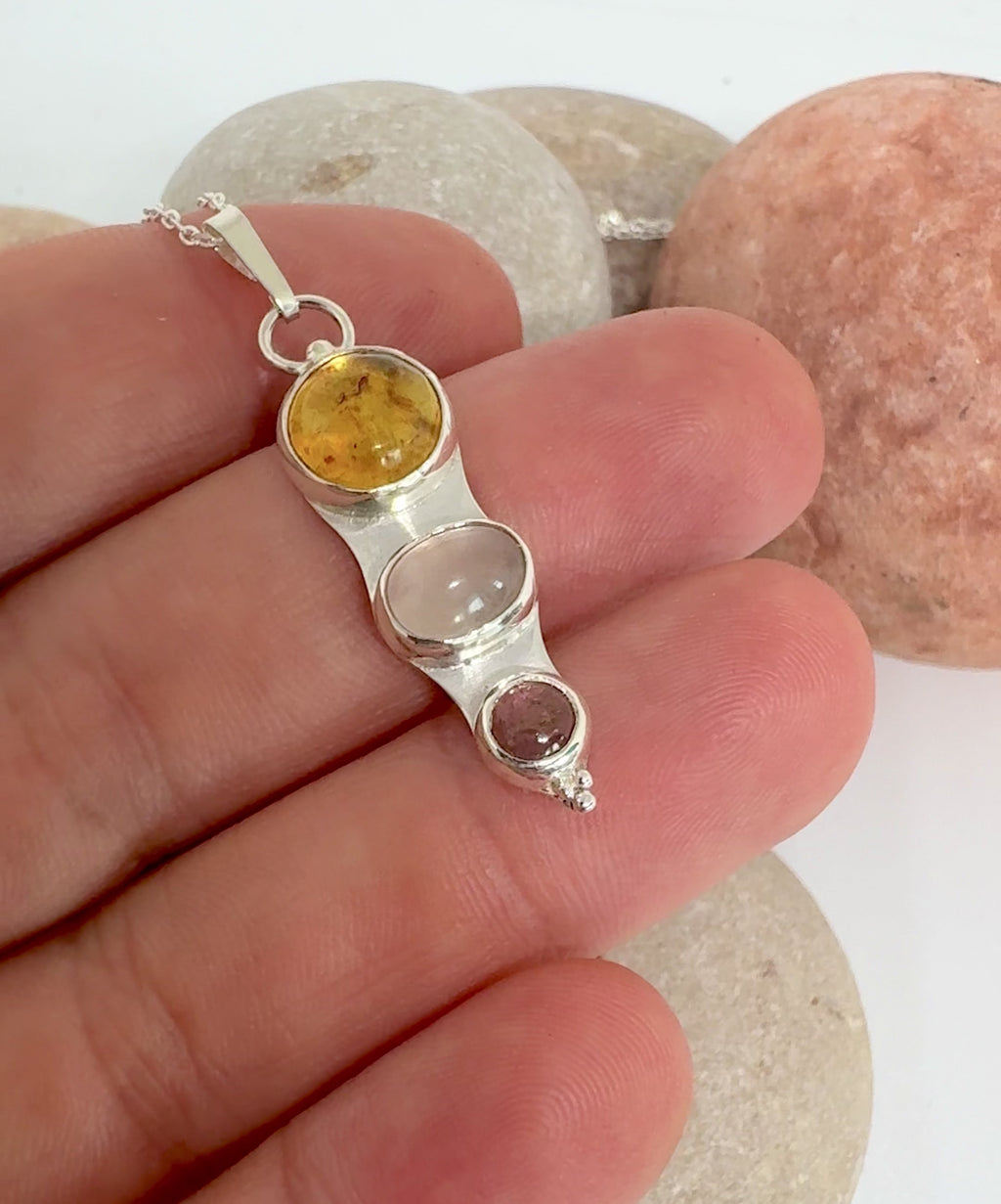 COLLAR FORMENTERA - ÁMBAR CUARZO ROSA TURMALINA ROSA