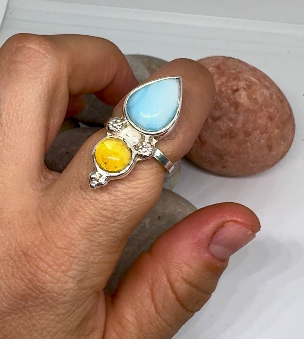 Anillo ZAHARA - larimar ámbar